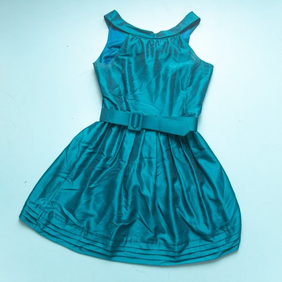 Eliza J Dresses & Skirts - Eliza J Retro Turquoise Blue Sleeveless Belted Collared Fit Flare Dress Size 14